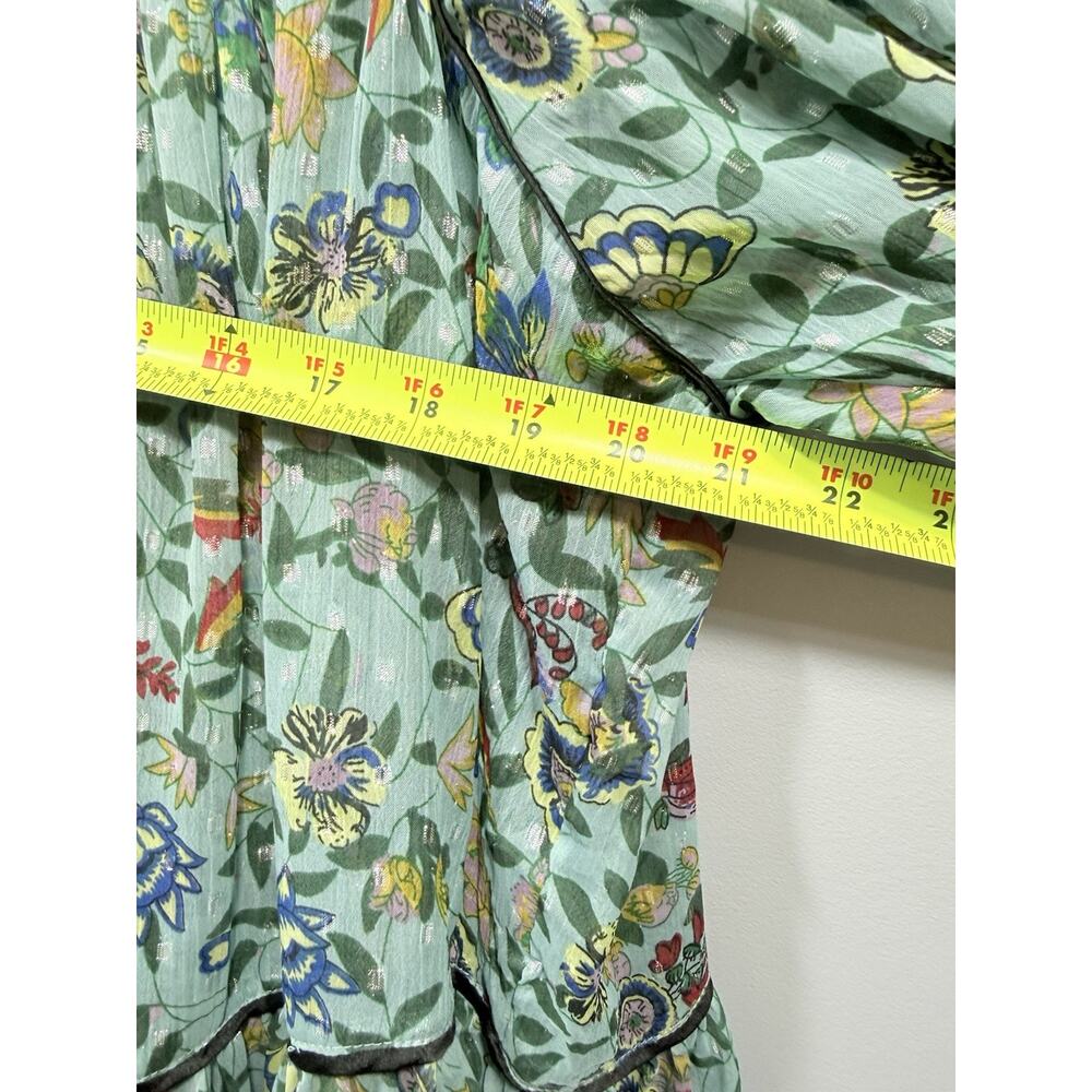 Free People Green Multicolor Floral Smocked Boho Fall Balloon Sleeve Mini L - Picture 7 of 9
